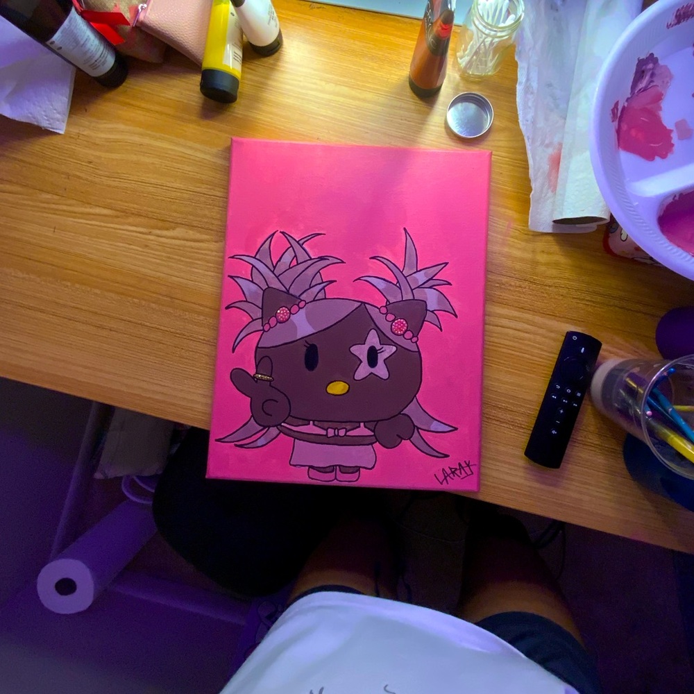 A black girl hello kitty painting